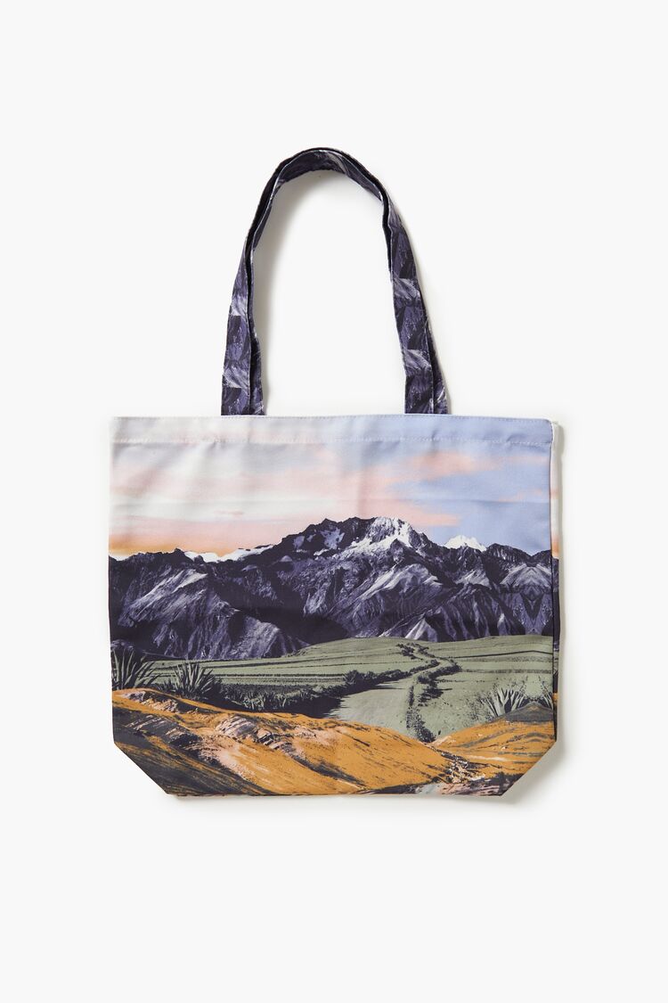 Forever 21 Men's Mountain Range Graphic Tote Bag Olive/Multi
