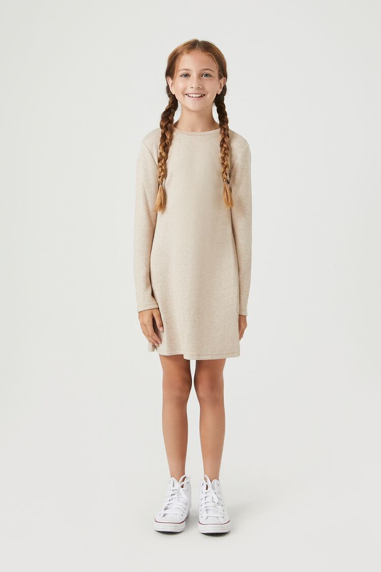 Forever 21 Girls Ribbed Knit A-Line Winter Dress (Kids) Taupe
