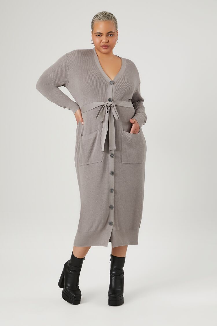 Forever 21 Knit Plus Women's Cardigan Sweater Winter Dress Grey