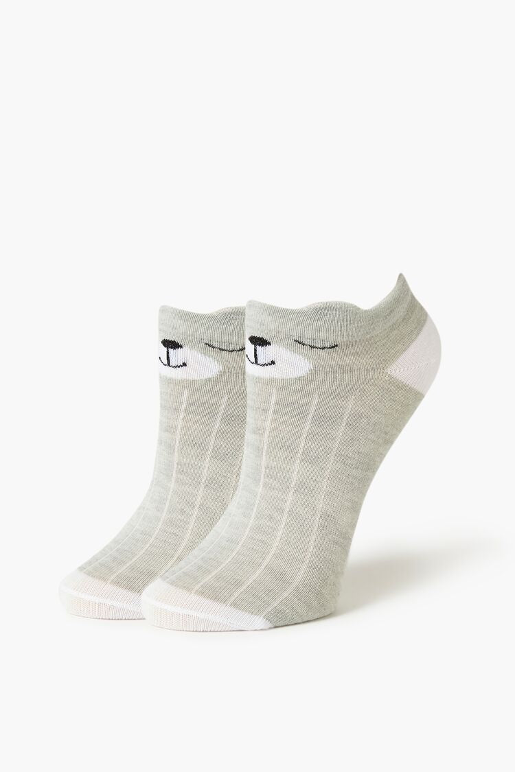 Forever 21 Women's Sleeping Bear Ankle Socks Grey/Multi