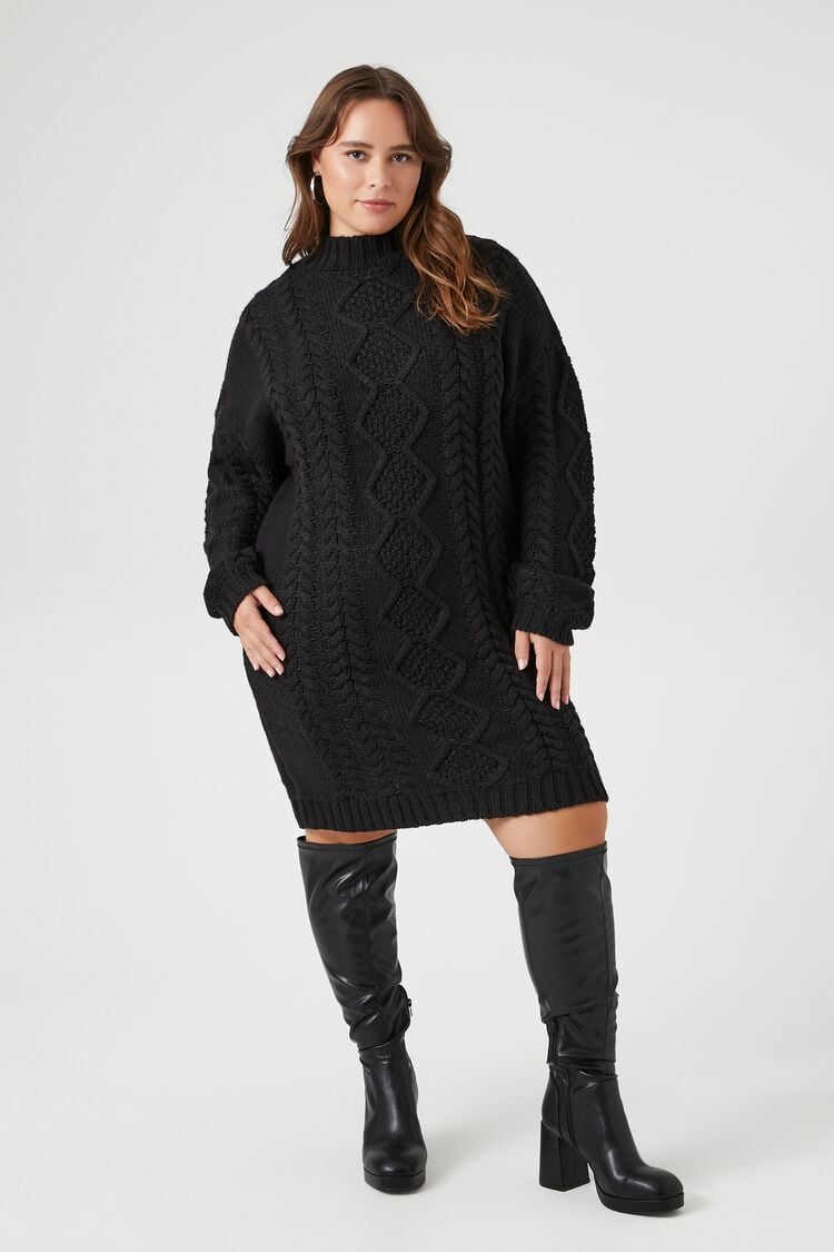 Forever 21 Plus Women's Cable Knit Sweater Winter Dress Black