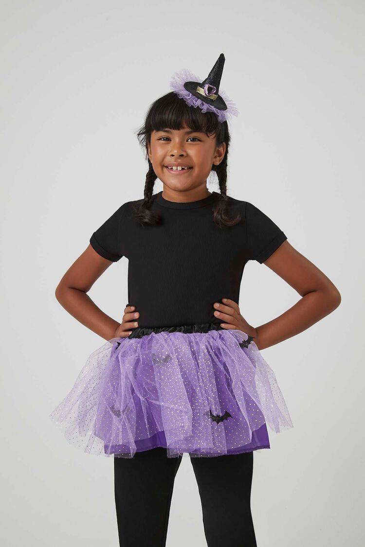 Forever 21 Girls Witch Skirt & Hat Costume Set (Kids) Black/Purple