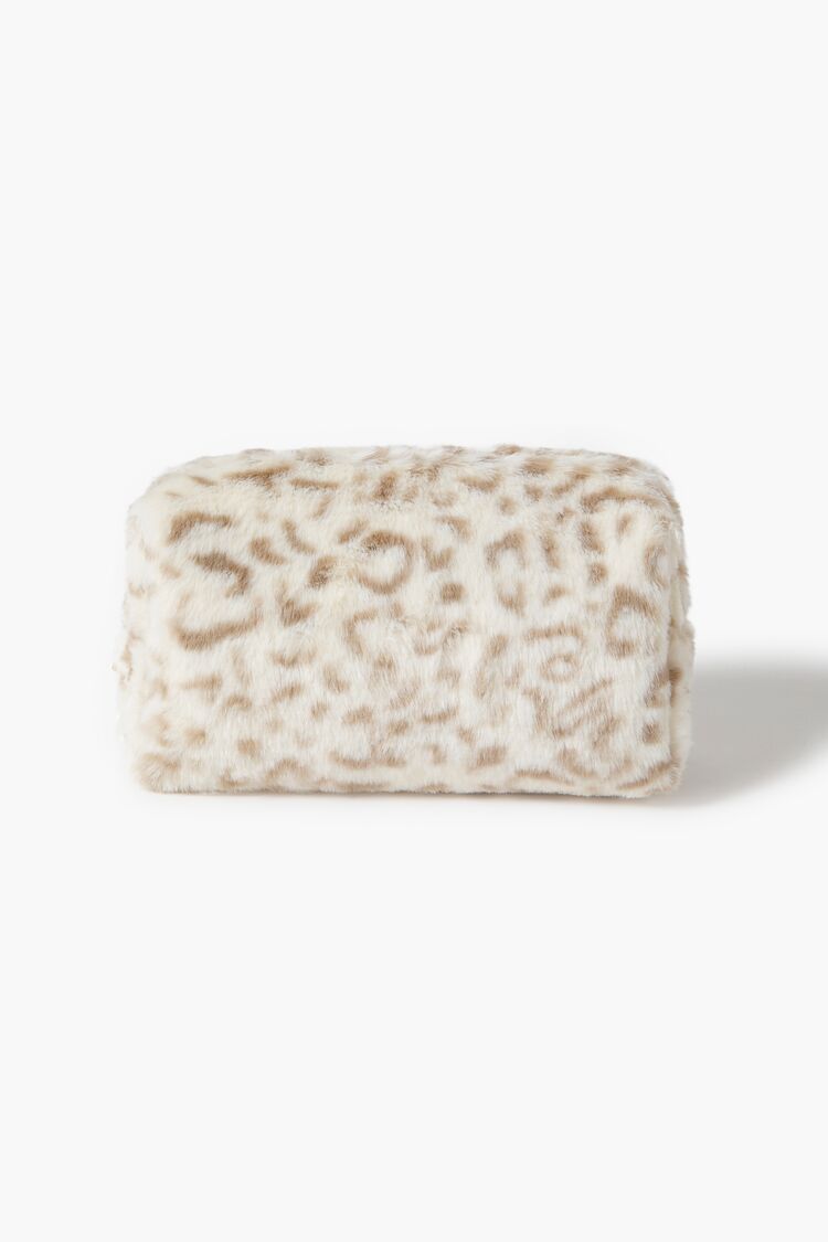 Forever 21 Women's Faux Fur Leopard Print Makeup Bag Cream/Multi