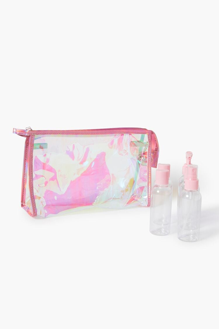 Forever 21 Women's Iridescent Toiletries Bag & Bottle Set Pink/Multi