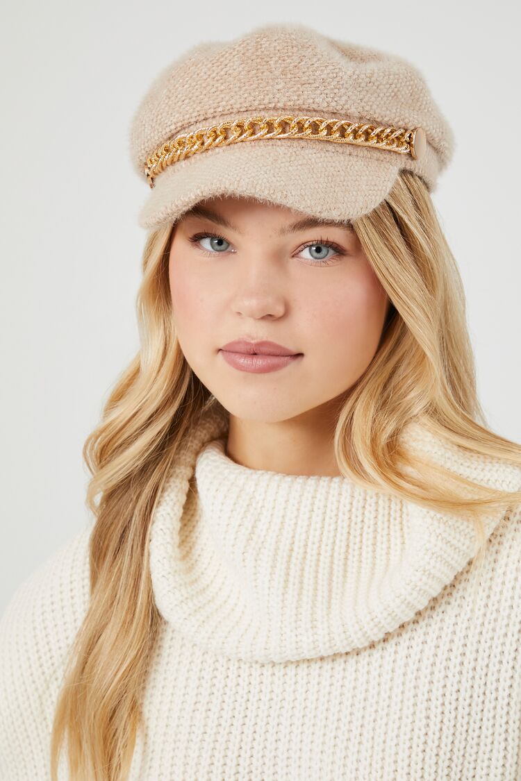 Forever 21 Women's Chain-Trim Cabby Hat Tan/Gold