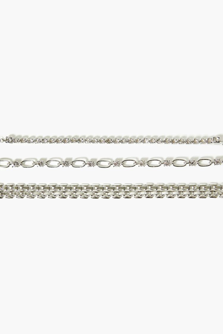 Forever 21 Women's Rhinestone Chain Bracelet Set Silver