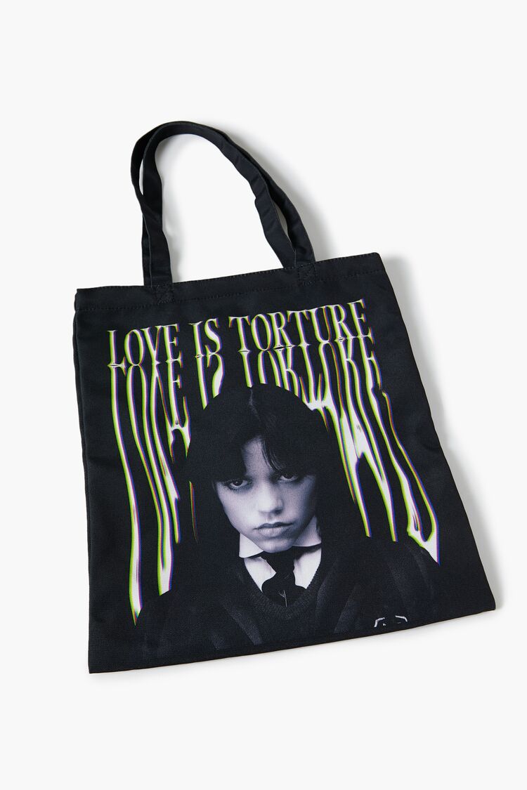 Forever 21 Women's Wednesday Love Is Torture Tote Bag Black/White