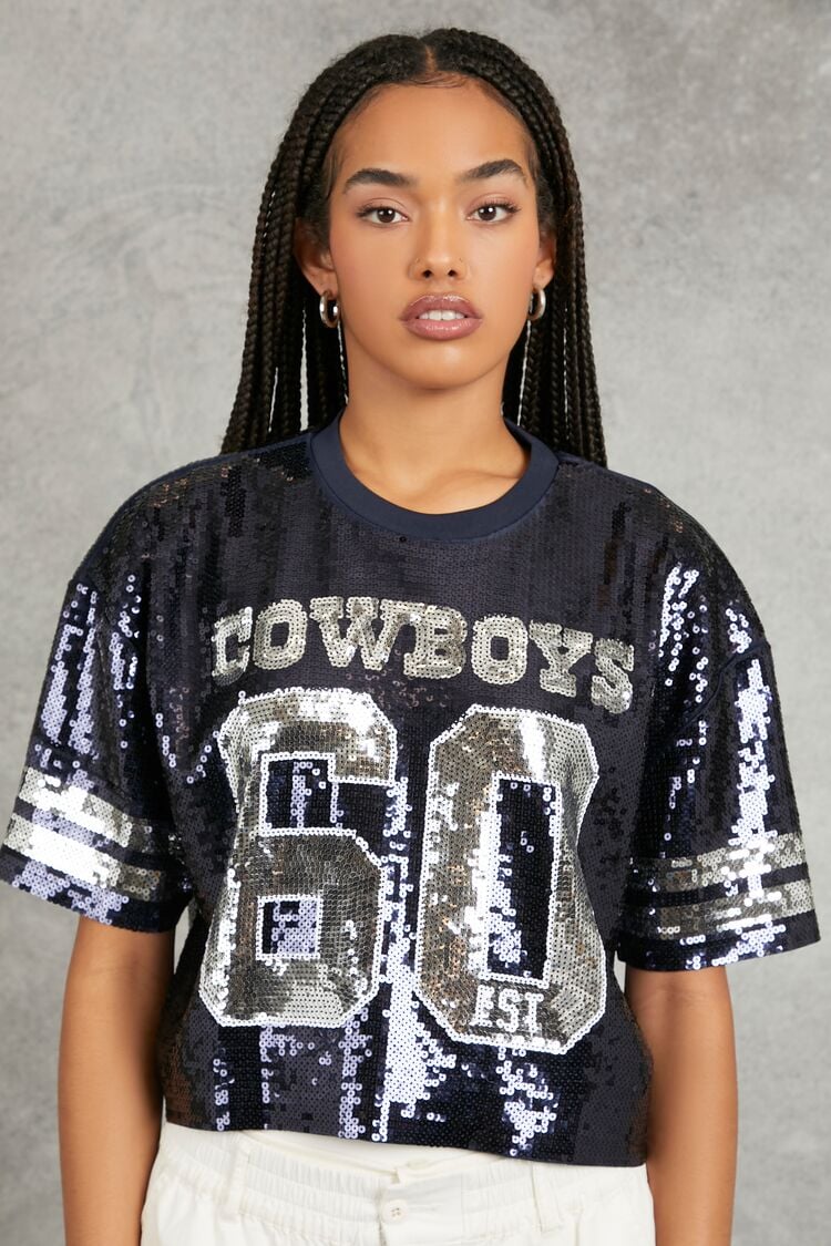Forever 21 Women's Sequin Dallas Cowboys T-Shirt Navy/Multi