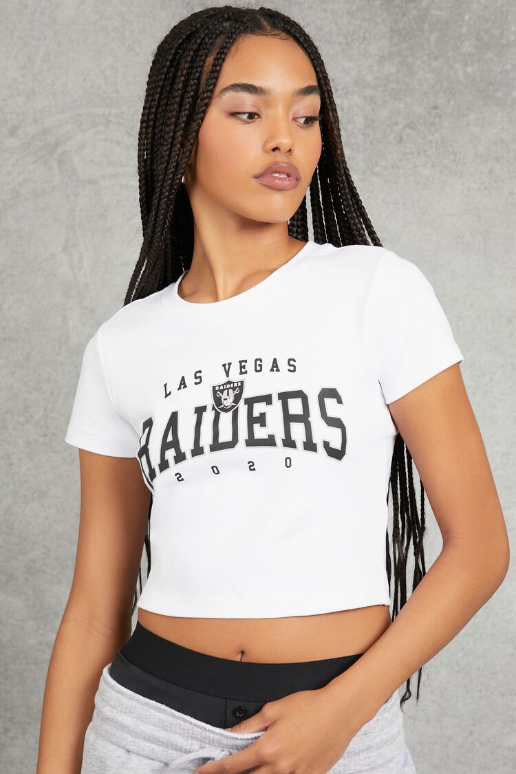 Forever 21 Women's Las Vegas Raiders Cropped T-Shirt White/Black