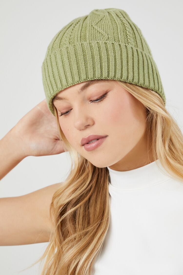 Forever 21 Women's Cable Knit Beanie Green