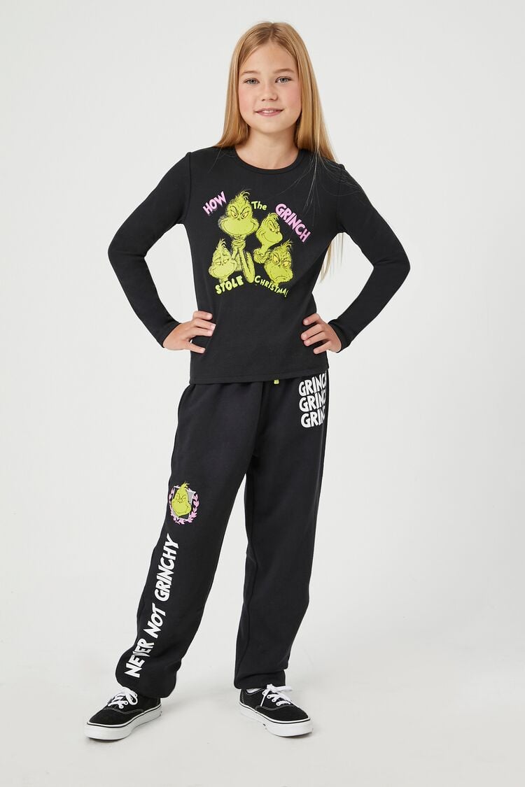 Forever 21 Girls Grinch Graphic Joggers (Kids) Charcoal/Multi