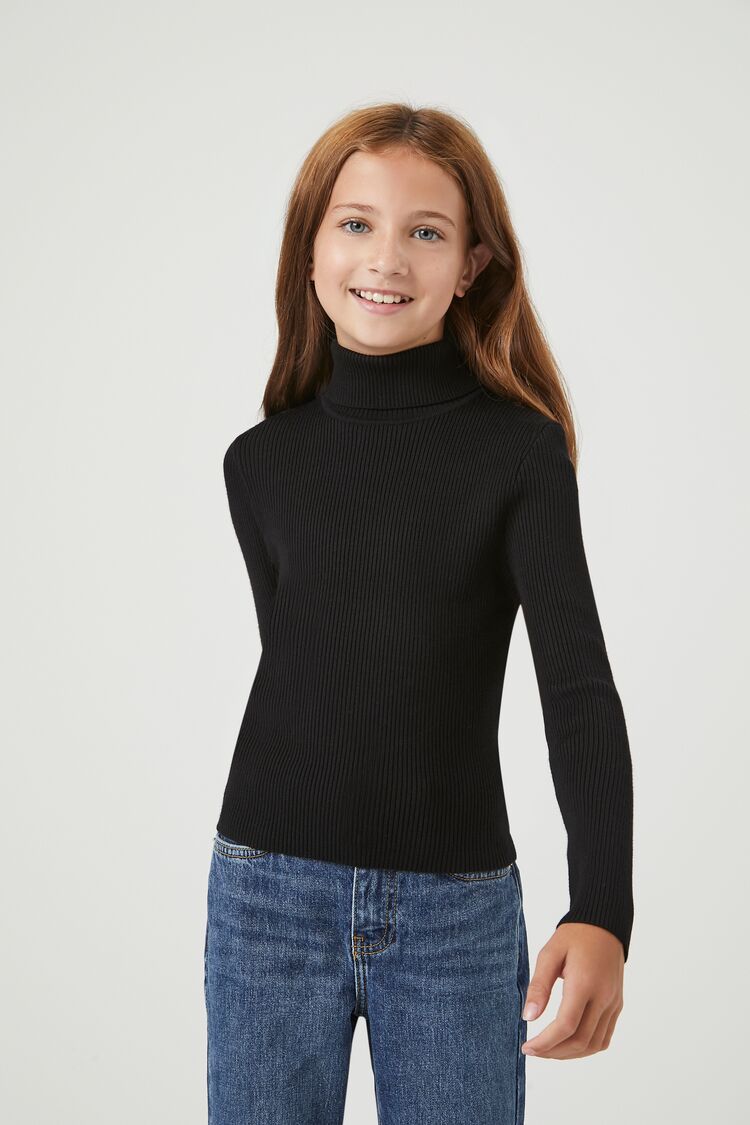Forever 21 Girls Sweater-Knit Turtleneck Top (Kids) Black