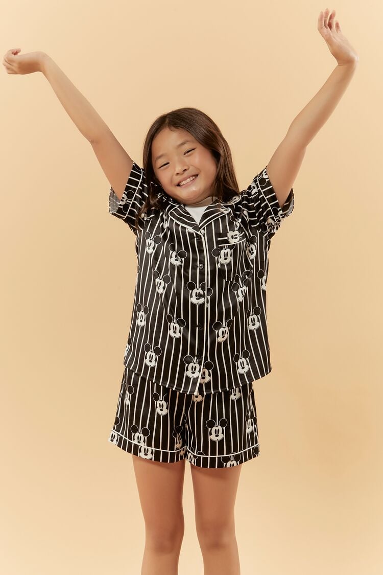 Forever 21 Girls Disney Mickey Mouse Shirt & Shorts Pajama Set (Kids) Black/Multi