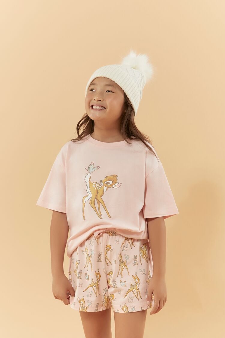 Forever 21 Girls Disney Bambi Tee & Shorts Pajama Set (Kids) Pink/Multi