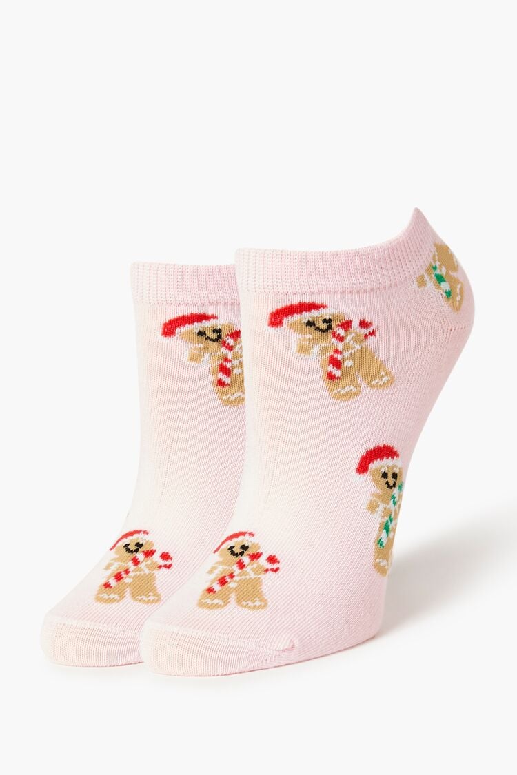 Forever 21 Women's Gingerbread Man Print Ankle Socks Pink/Multi