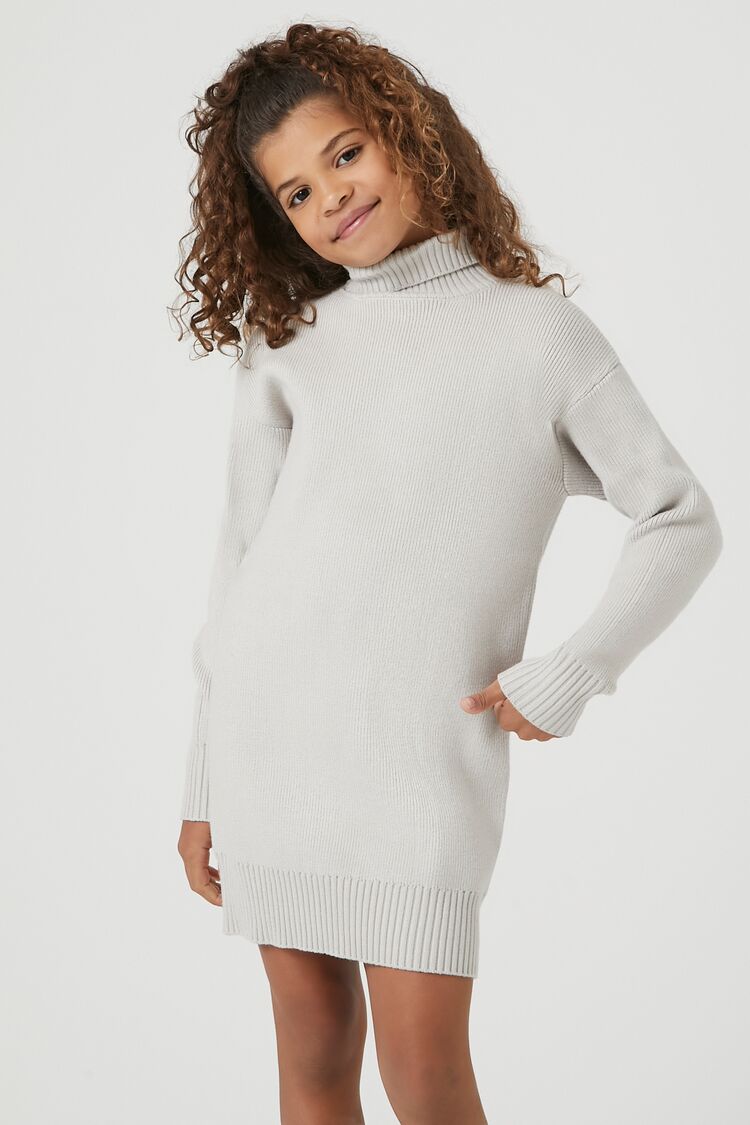 Forever 21 Knit Girls Turtleneck Sweater Winter Dress (Kids) Heather Grey