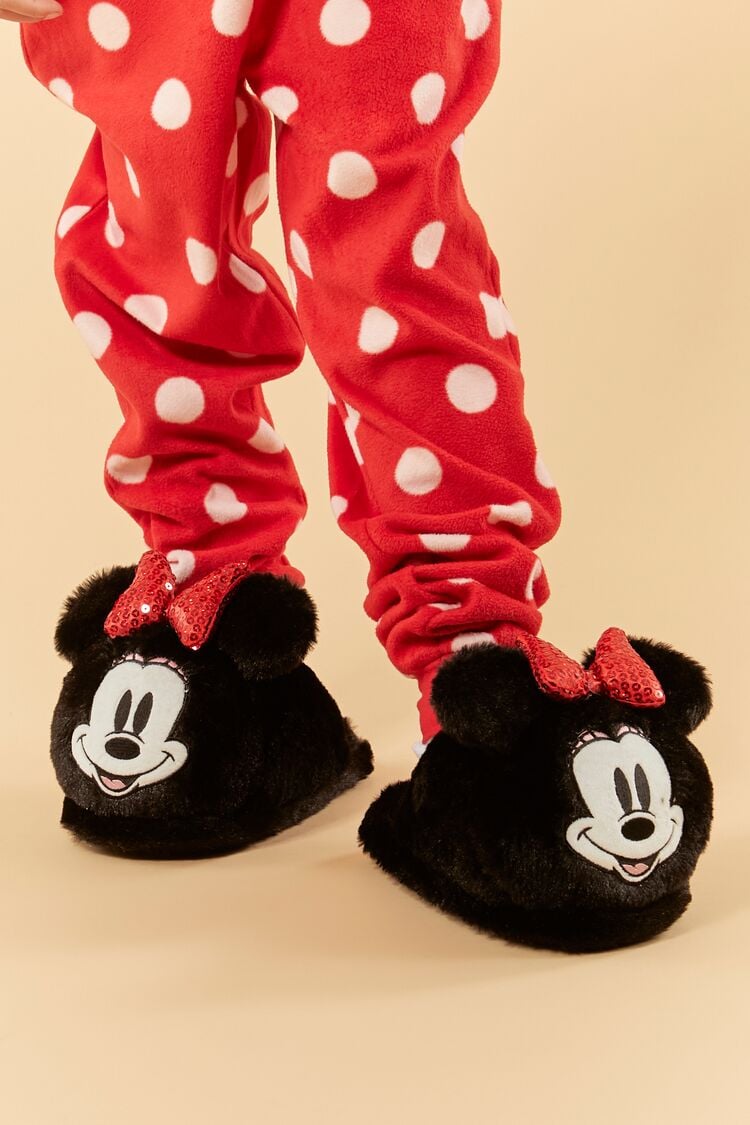 Forever 21 Girls Disney Minnie Mouse House Slippers (Kids) Black/Red