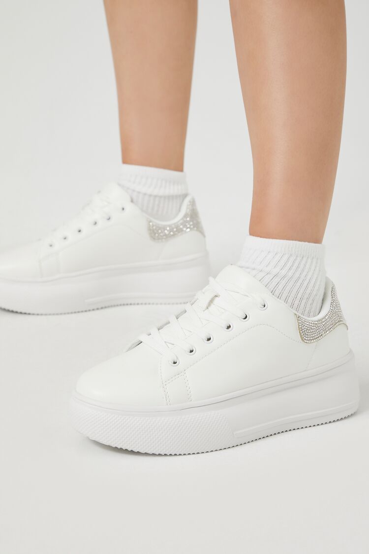 Forever 21 Women's Low-Top Rhinestone Sneakers White