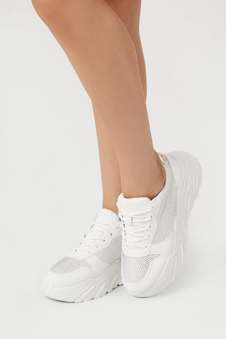 Forever 21 Women's Rhinestone Chunky Sneakers White