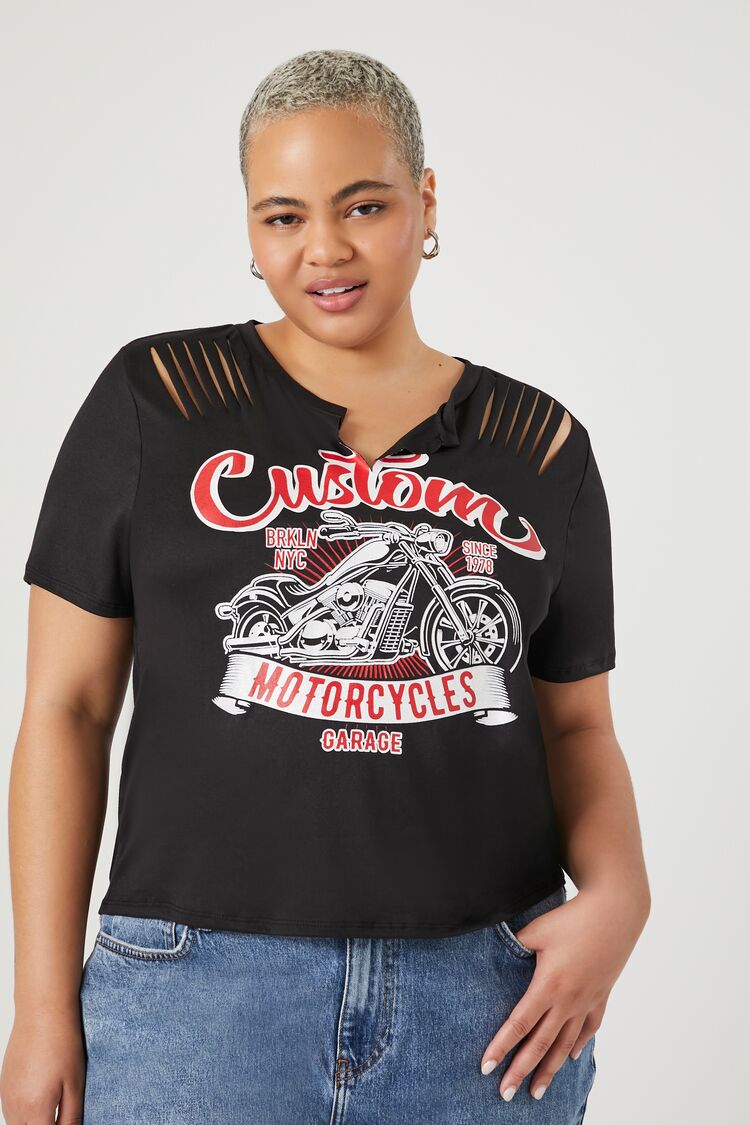 Forever 21 Plus Women's Custom Motorcycles Garage T-Shirt Black/Multi