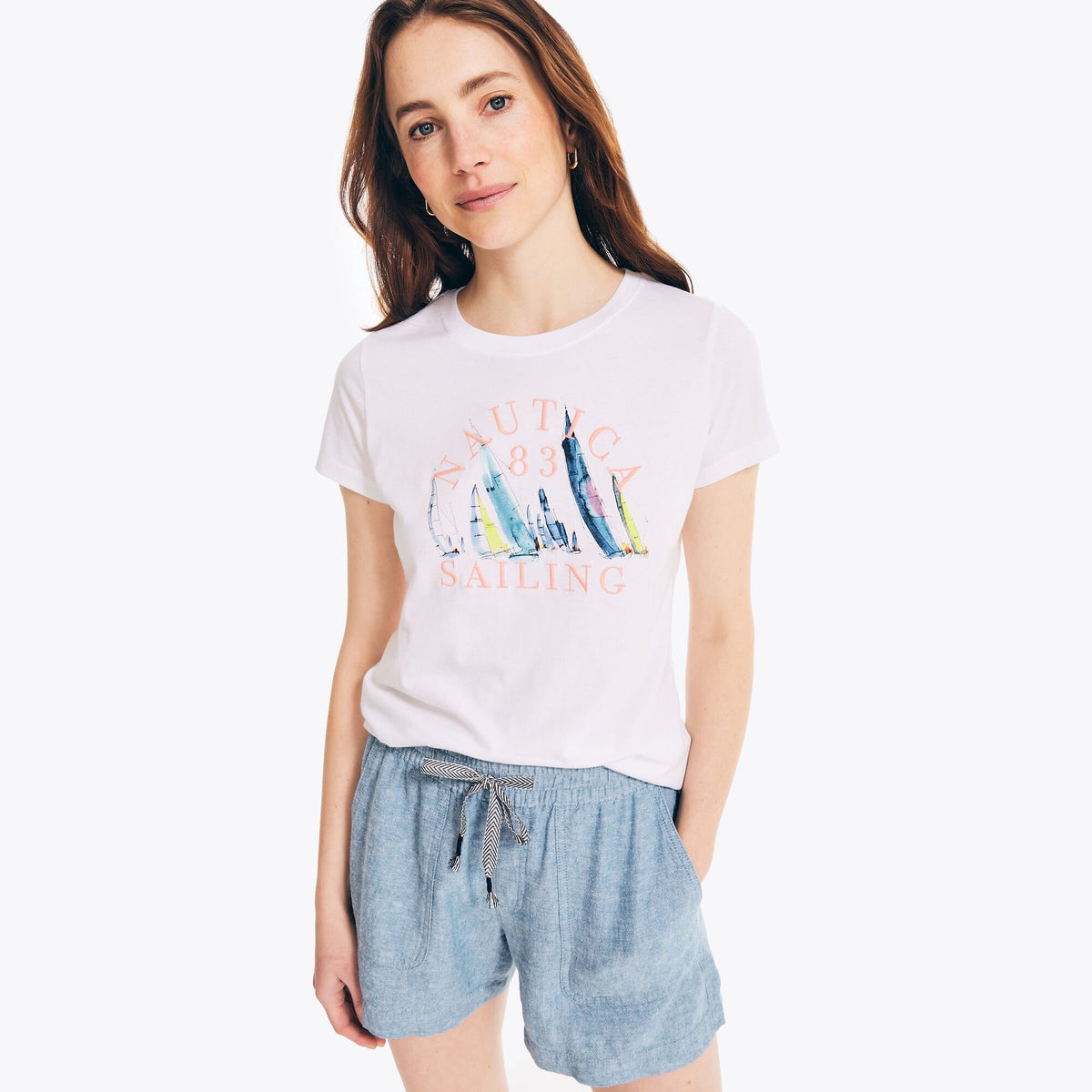 Nautica Women's Sailing Graphic T-Shirt Bright White