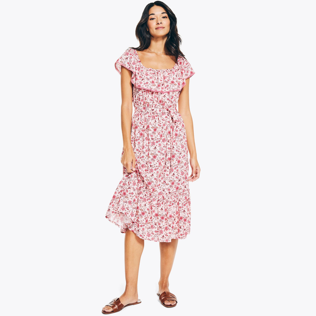 Nautica Women's Sustainably Crafted Floral Printed Dress Flare Red