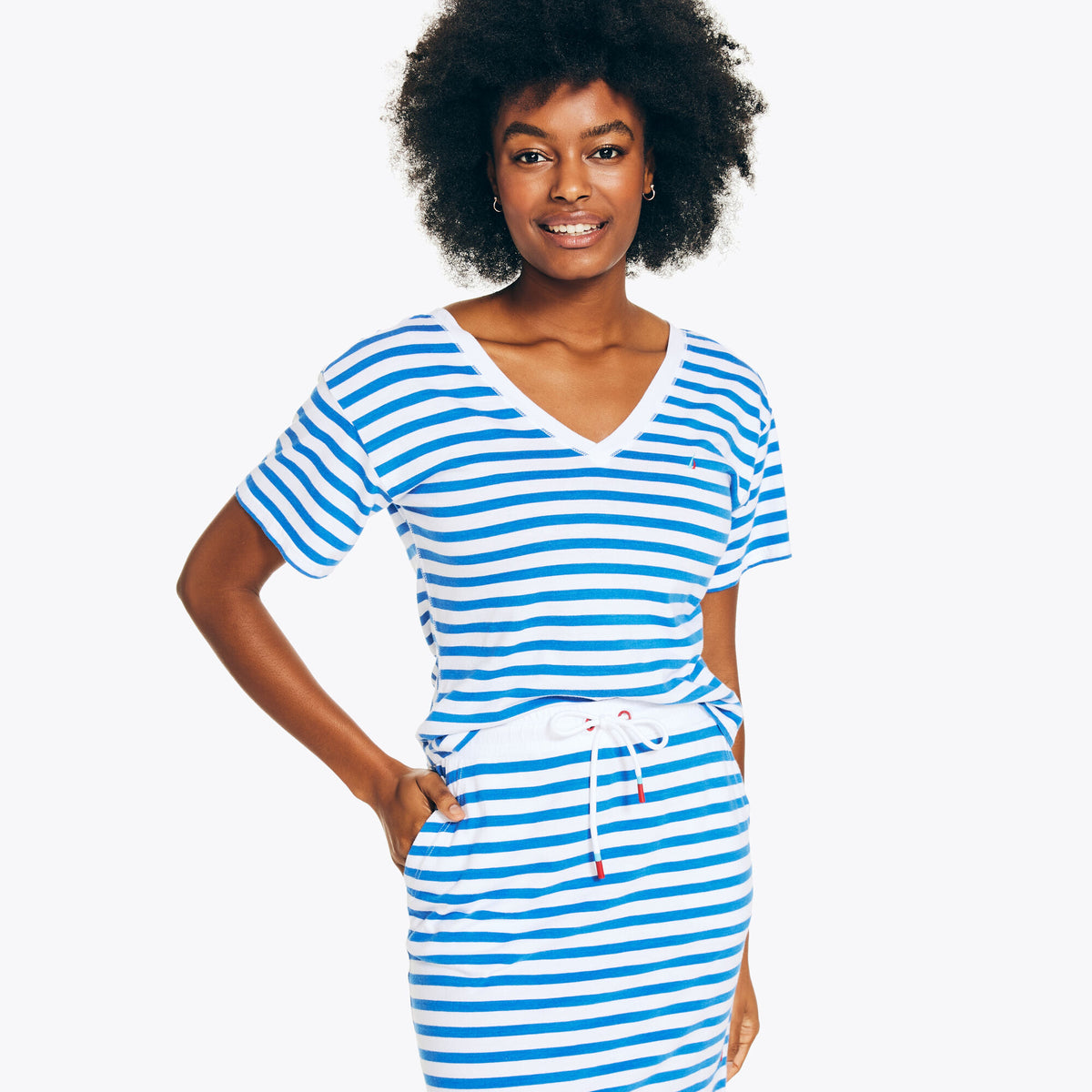 Nautica Women's Sustainably Crafted Striped Twist-Back Top Star Sapphire