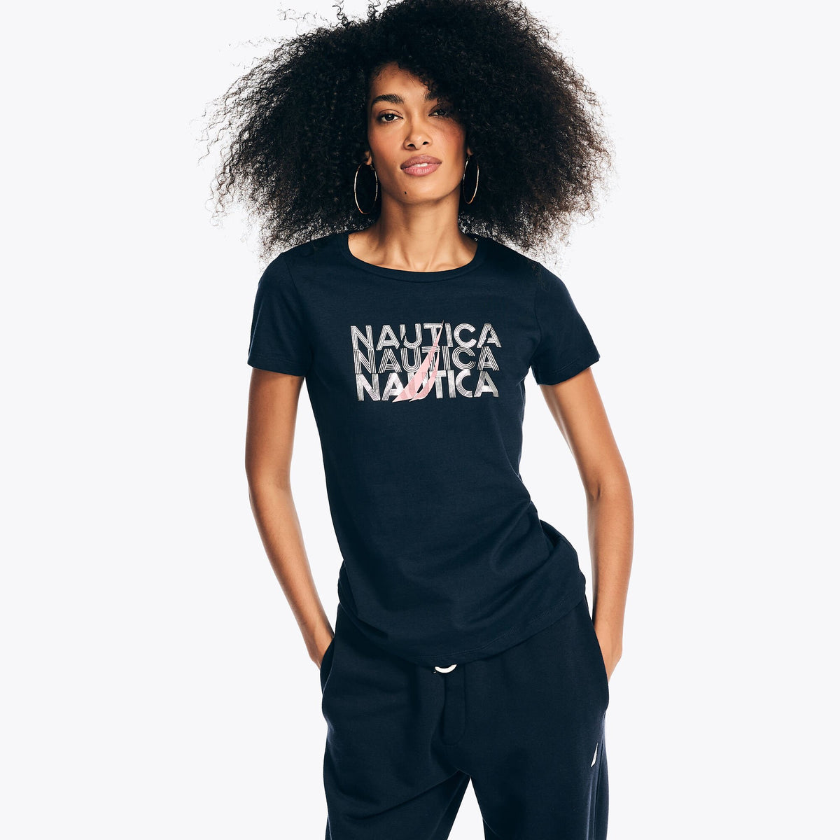 Nautica Women's Sustainably Crafted J-Class Foil Graphic T-Shirt Stellar Blue Heather
