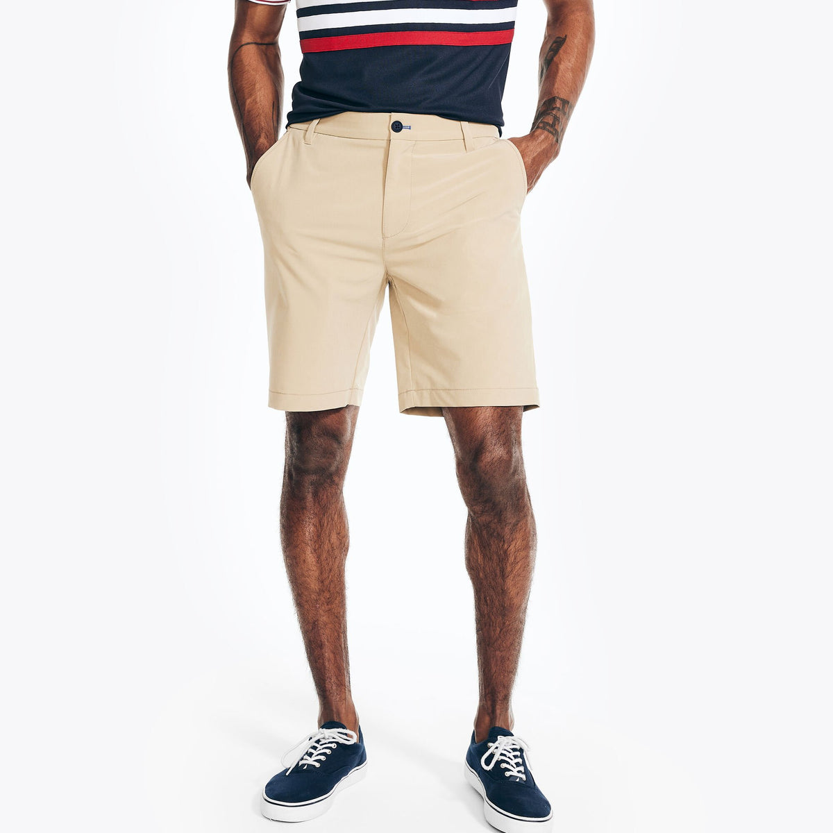 Nautica Men's Big & Tall Navtech Flat Front Short Military Tan