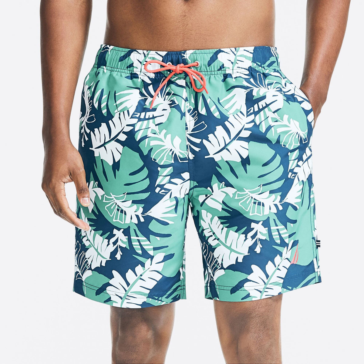 Nautica Men's 8" Big & Tall Sustainably Crafted Printed Quick-Dry Swim Estate Blue