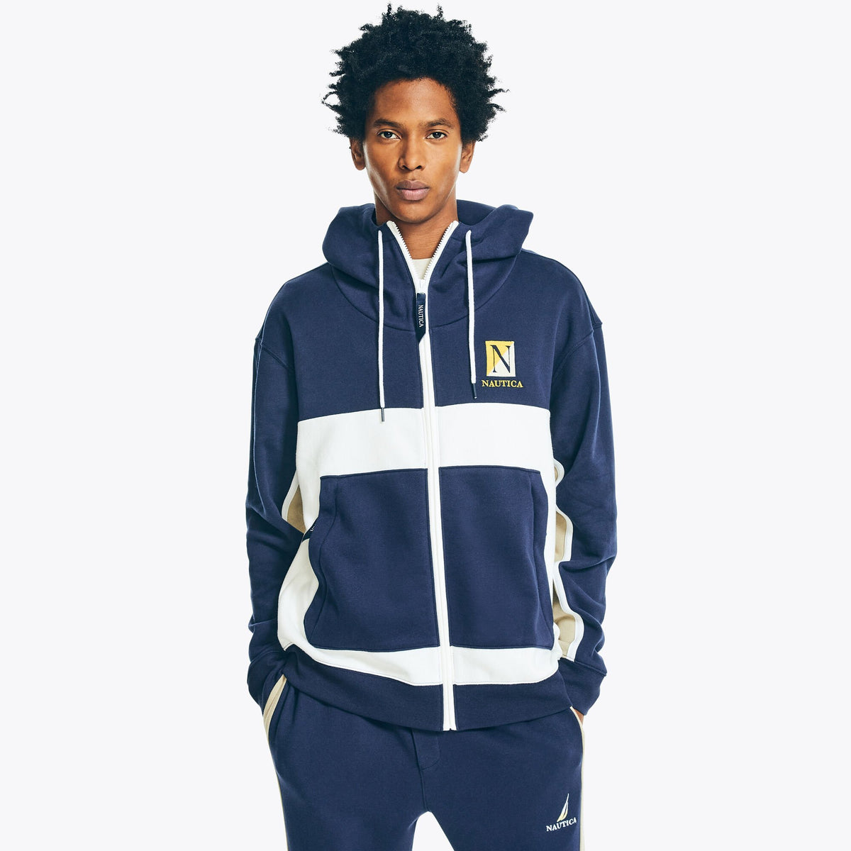 Nautica Men's Colorblock Full-Zip Hoodie Stellar Blue Heather