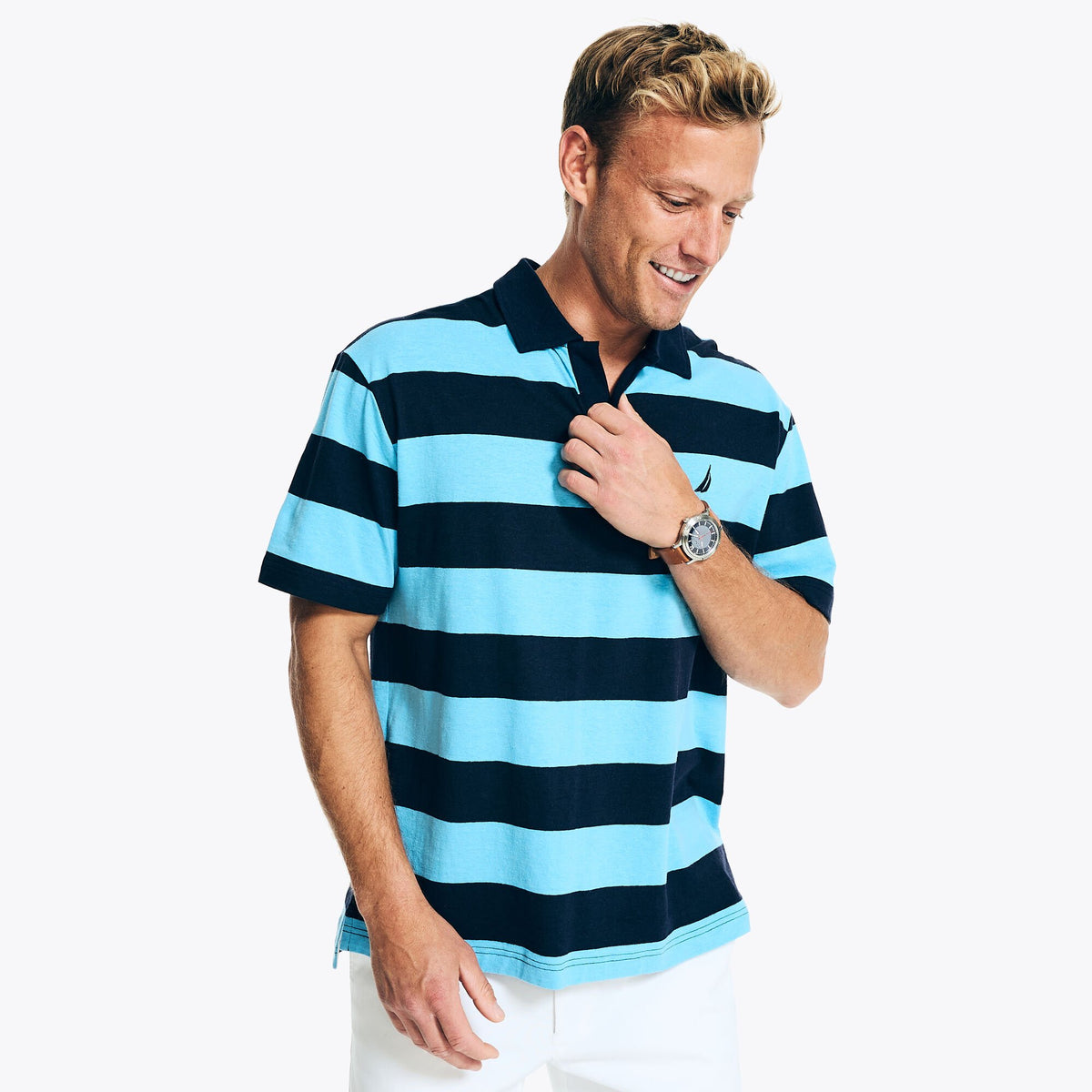 Nautica Men's Sustainably Crafted Classic Fit Striped Polo Navy