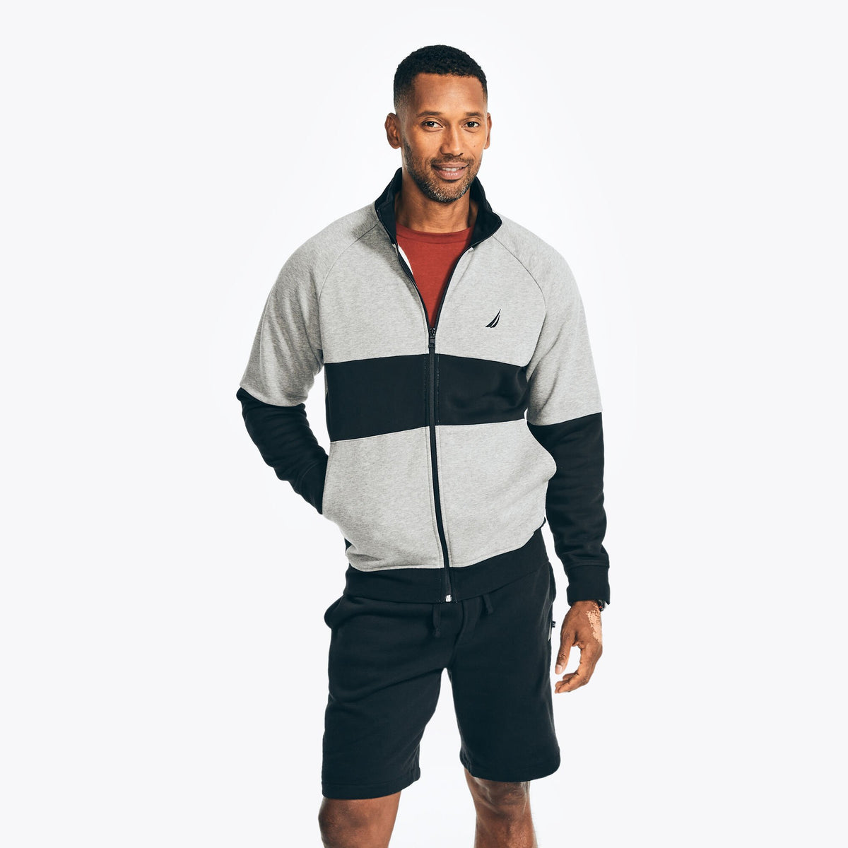 Nautica Sustainably Crafted Colorblock Full-Zip Jacket Stone Grey Heather