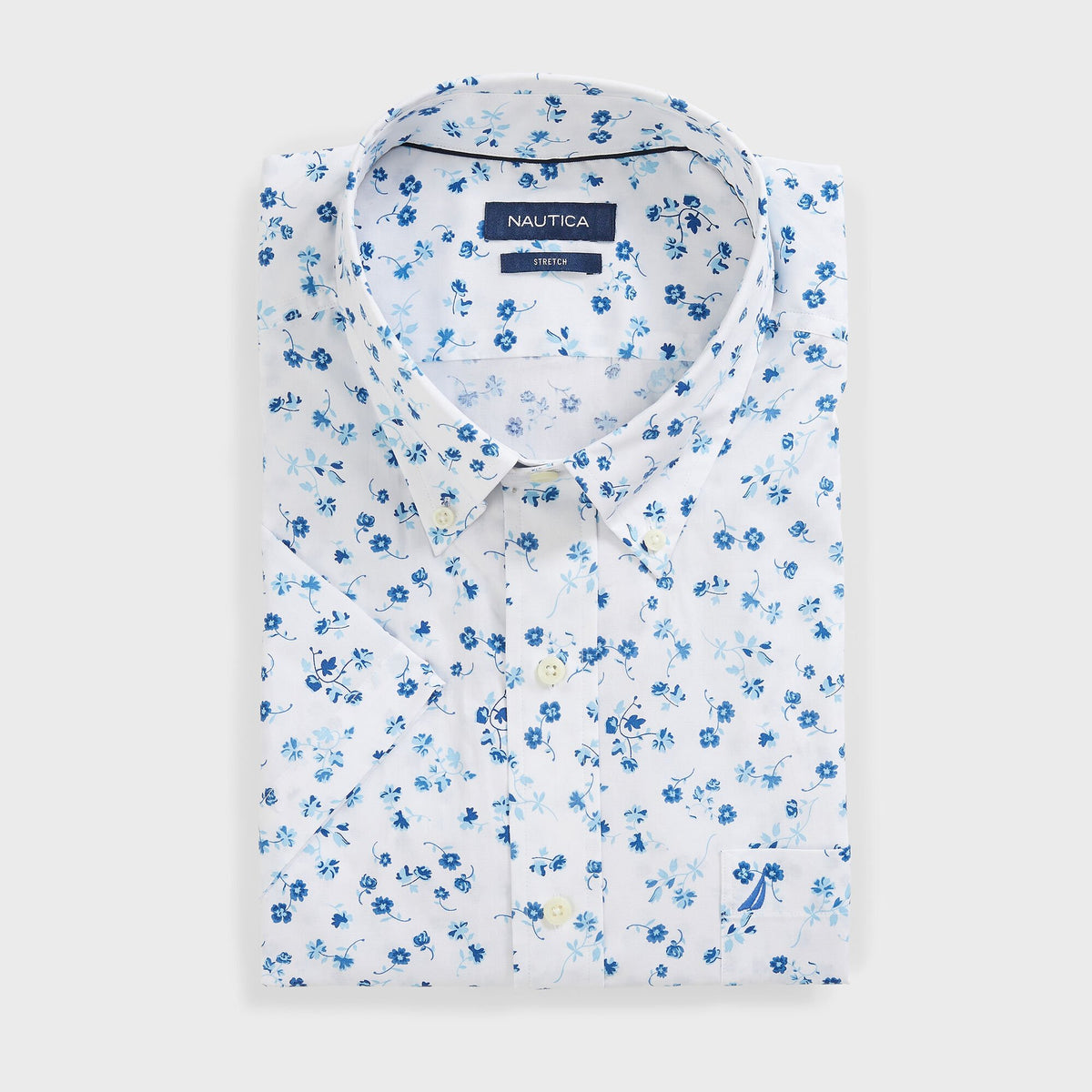 Nautica Men's Big & Tall Floral Print Short Sleeve Shirt Bright White