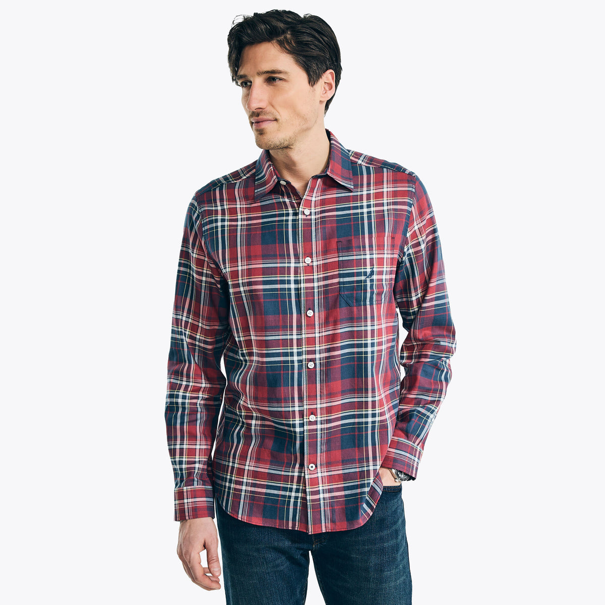 Nautica Men's Big & Tall Sustainably Crafted Plaid Shirt Indian Summer