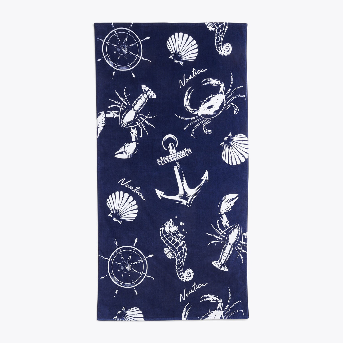 Nautica Vintage Sea Print Beach Towel Soft Blue Wash