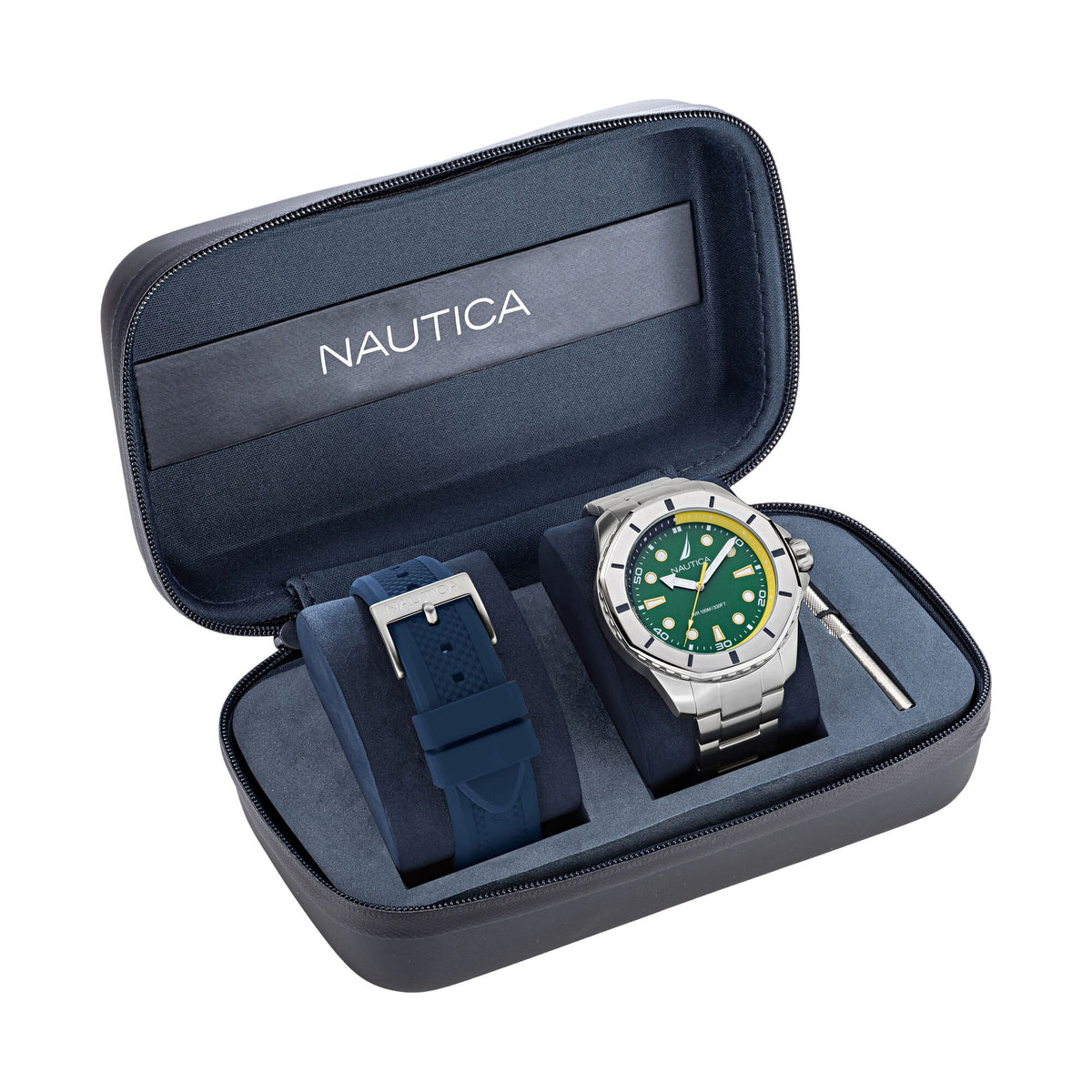Nautica Men's Koh May Bay Recycled Stainless Steel And Silicone Watch Box Set Multi