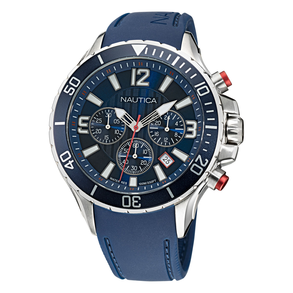 Nautica Men's Nst Chronograph Stainless Steel And Silicone Watch Multi