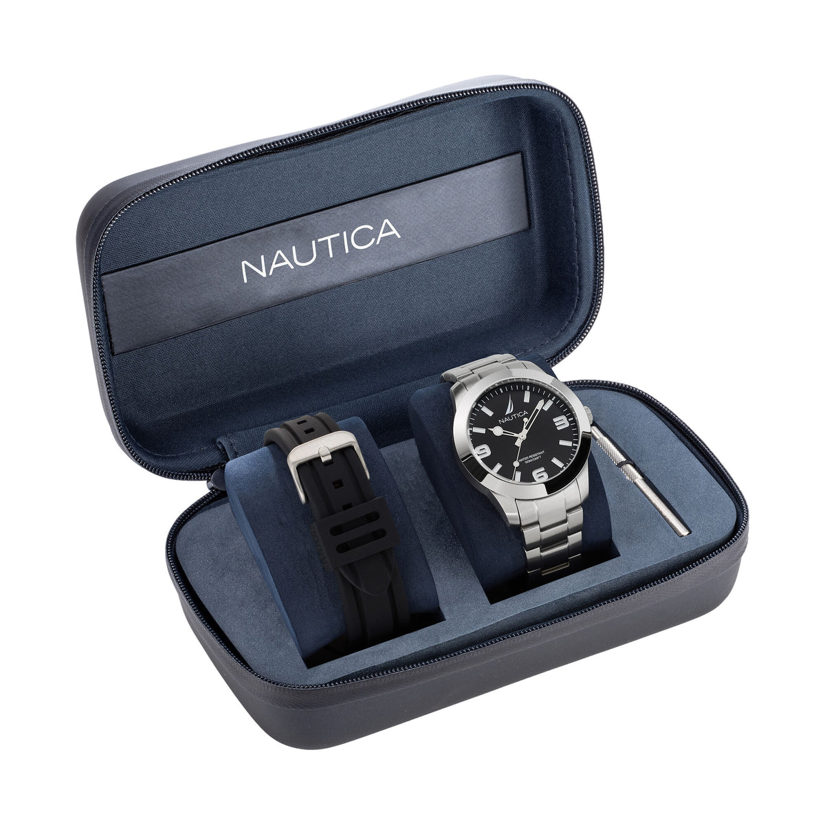 Nautica Men's Pacific Beach Stainless Steel And Silicone Watch Box Set Multi