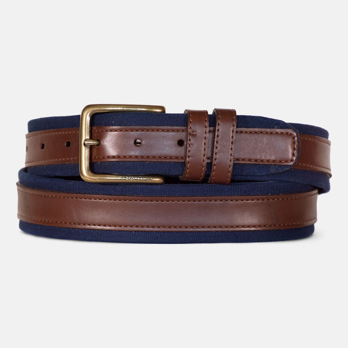 Nautica Men's Faux-Leather-Trimmed Belt Brown Stone
