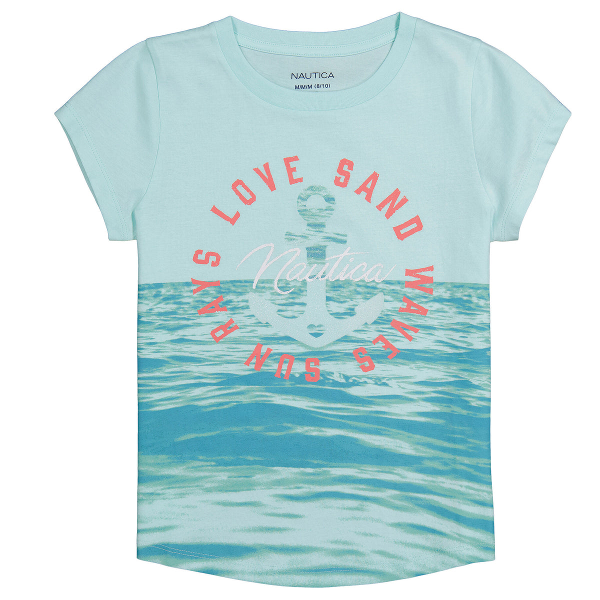 Nautica Toddler Girls' Love Waves T-Shirt (2T-4T) Worn Chambray