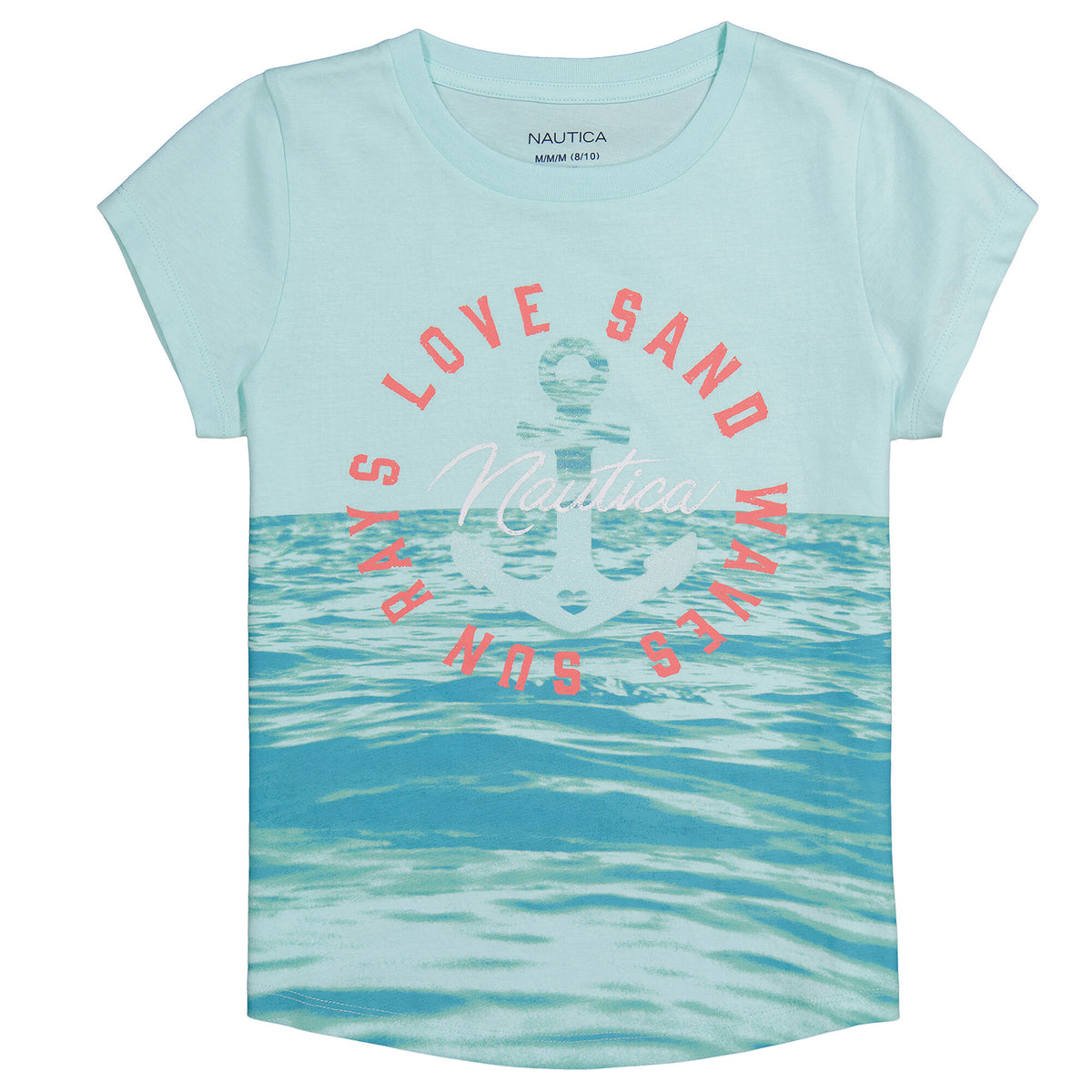 Nautica Girls' Love Waves T-Shirt (7-16) Worn Chambray