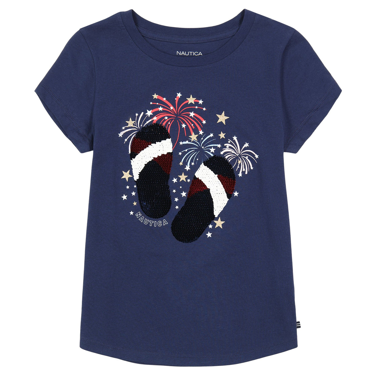 Nautica Little Girls' Flip Flops And Fireworks Sequin T-Shirt (4-6X) Navy