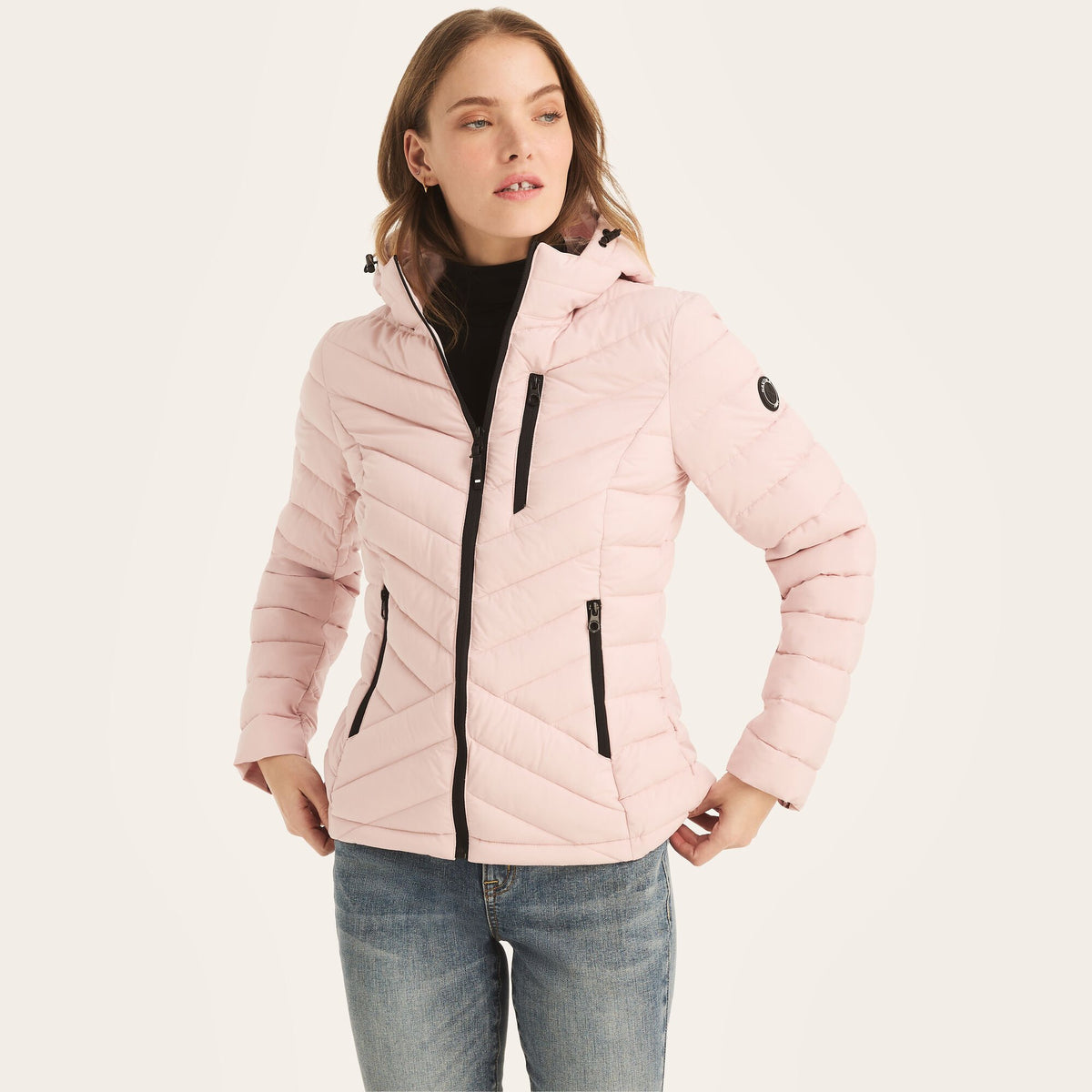 Nautica Women's Short Puffer Jacket With Hood Light Pink