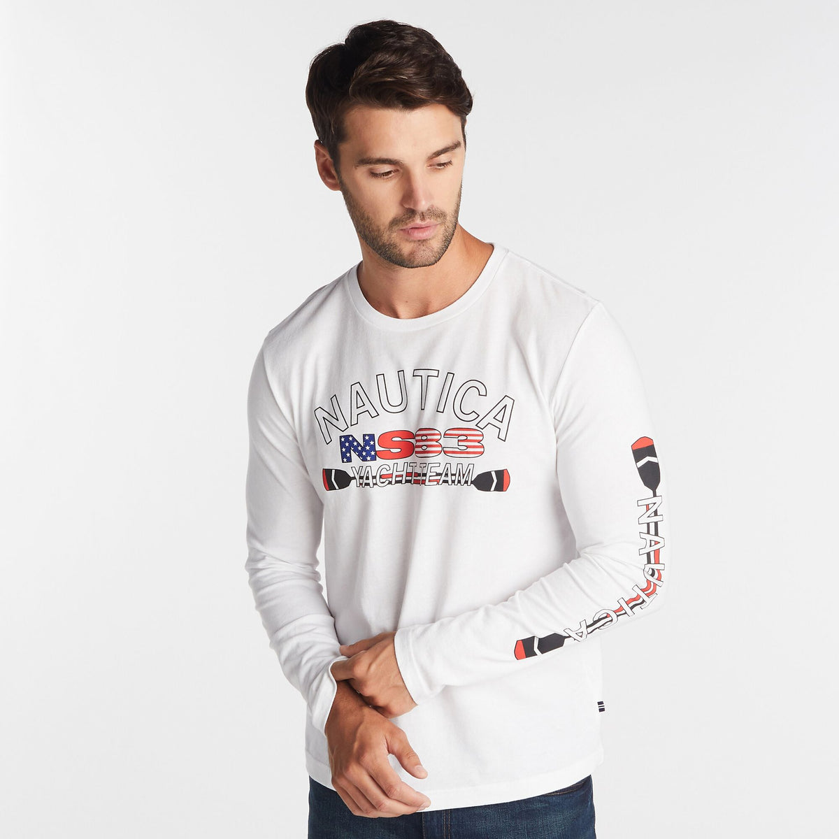 Nautica Men's Big & Tall Long Sleeve Yacht Team T-Shirt Bright White
