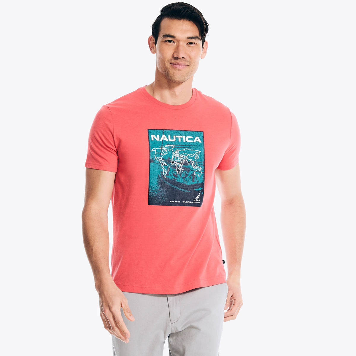 Nautica Men's Big & Tall Sustainably Crafted Sailing Division Graphic T-Shirt Dark Coral Cape