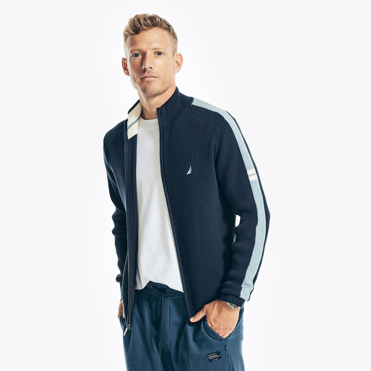 Nautica Men's Mock-Neck Full-Zip Sweater Navy