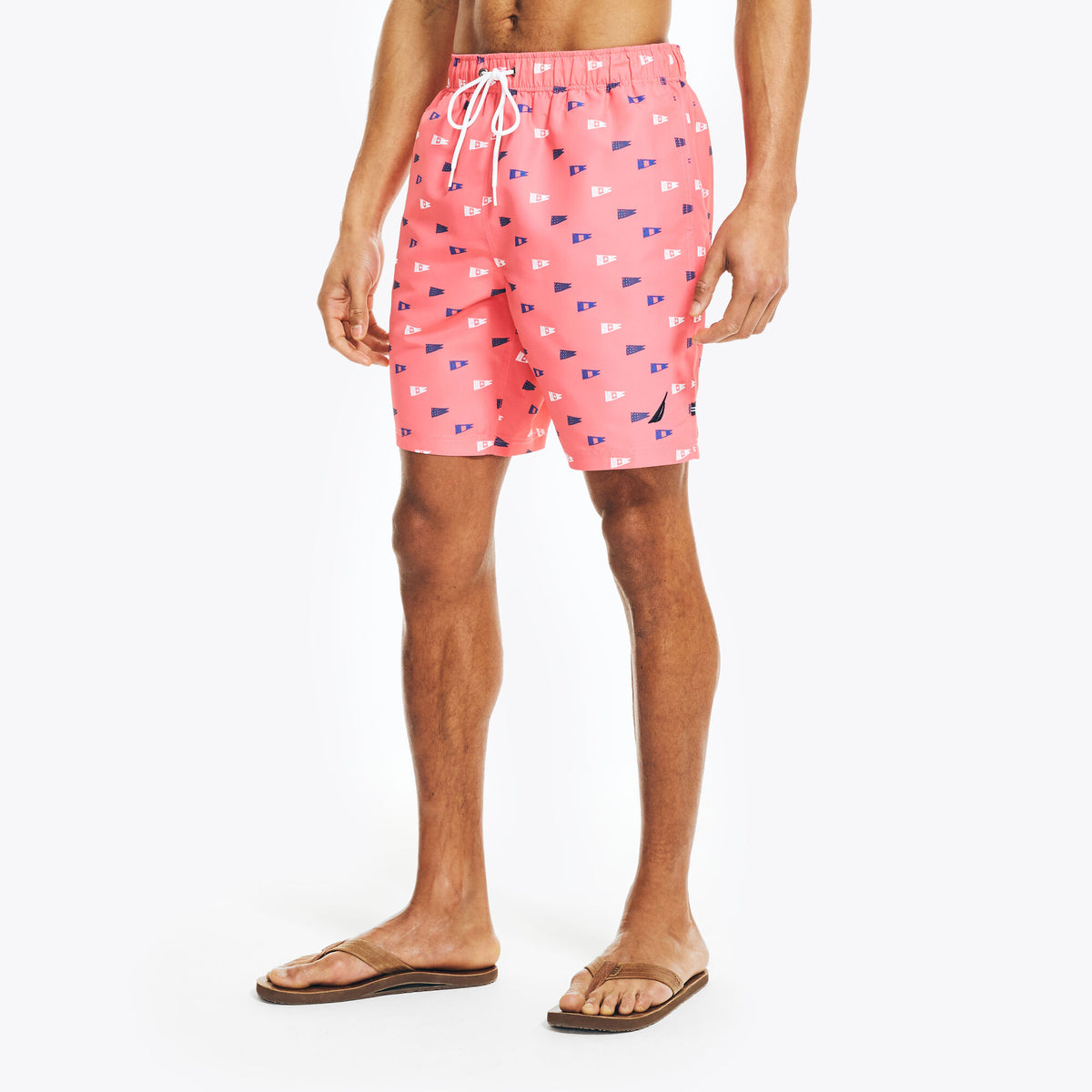 Nautica Men's Sustainably Crafted 8" Flag Print Swim Teaberry