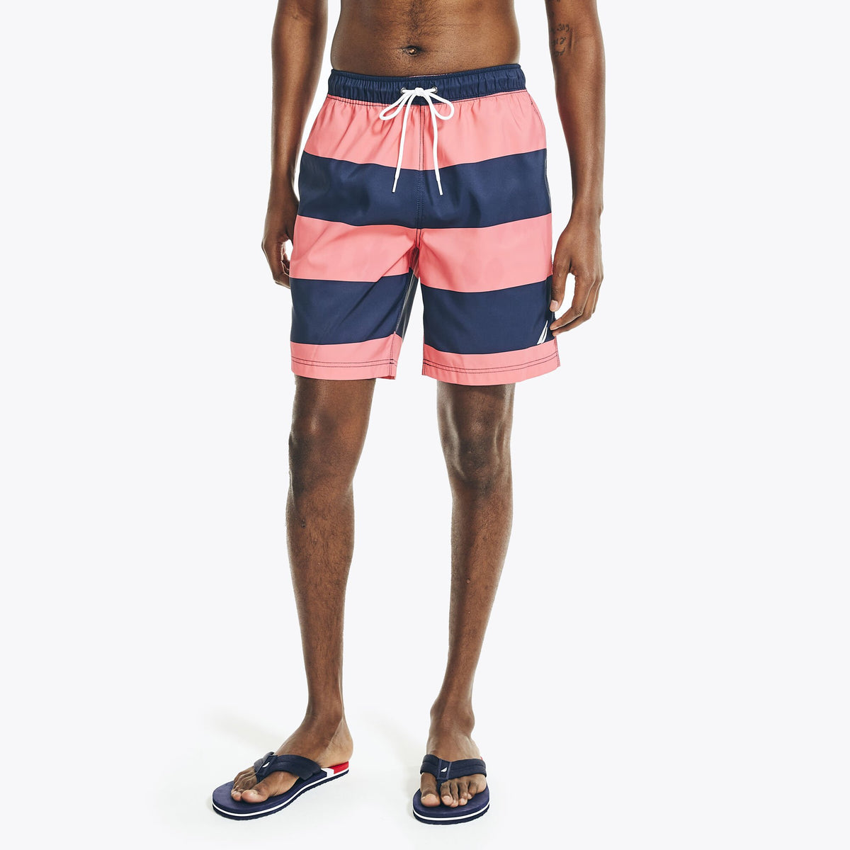 Nautica Men's Sustainably Crafted 8" Striped Swim Teaberry