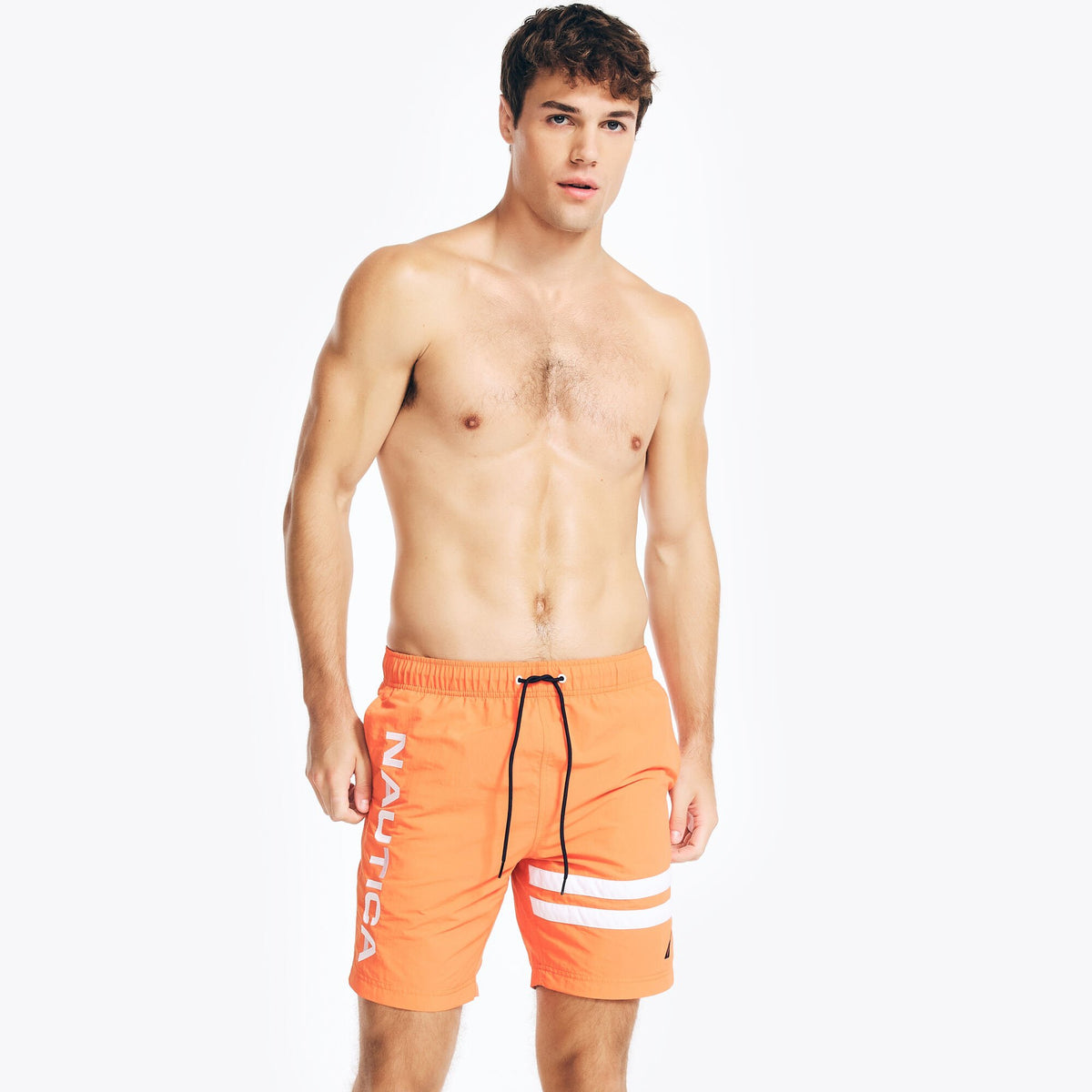 Nautica Men's 8" Striped Quick-Dry Swim Tropic Orange